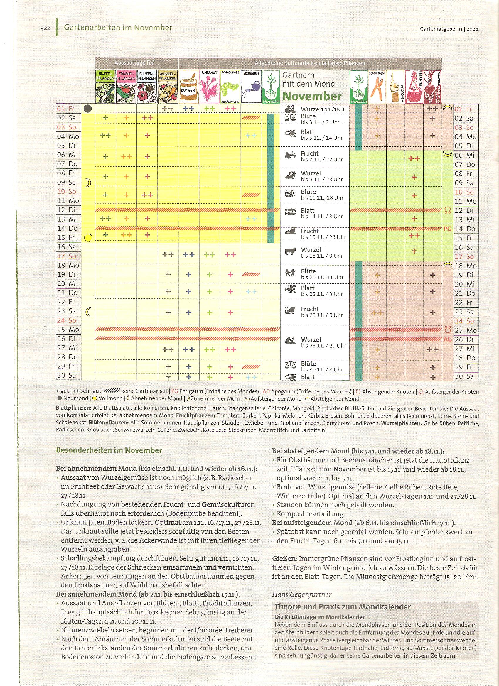 Mondkalender November 2024